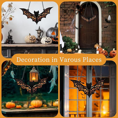 Bat Suncatcher Bat Stained Glass Window Hanging Halloween Decorations Indoor Wall Decor Living Room Birthday Party Favors Gifts for Women, 6.3 Inch