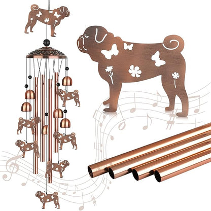 Pug Wind Chimes, Pug Gifts for Pug Lovers Women Men, Dog Metal Windchimes, Outdoor Memorial Housewarming Birthday Gifts, Patio Décor