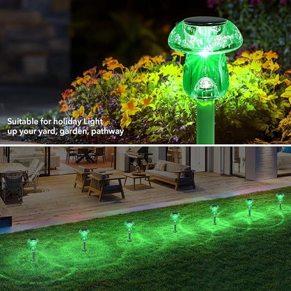 Benany Solar Lights Outdoor, St Patricks Day 8 Pack Mushroom Landscape Lights Waterproof, Solar Powered LED Lighting for Garden Yard Path Pathway Lawn Walkway Driveway Backyard Decor (Green)