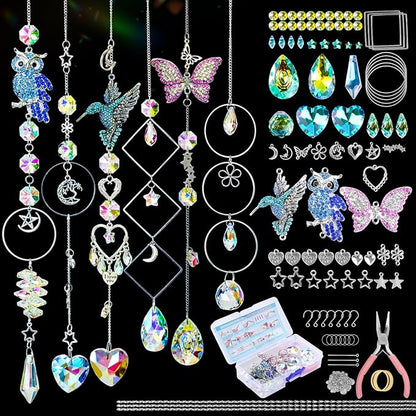 230Pcs Sun Catchers DIY Making Kit for Adults Arts and Crafts Diamond-Setting Butterfly Hummingbird Owl Crystal Suncatcher Hanging Prism Rainbow Maker for Window Garden Christmas Decor