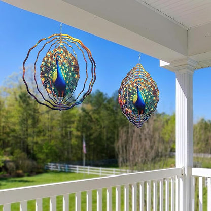 FLAGWIX Peacock Wind Spinners Outdoor - 3D Stainless Steel Metal Kinetic Spinner 12 inch - Gardening Gifts for Women, Peacock Yard Art Home Garden Decor, Gifts for Outside