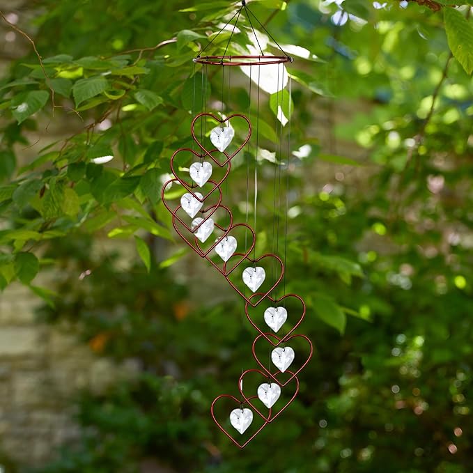 Red Carpet Studios Windchimes Spiral Wind Chime, 36" Long, Red Crystal Heart