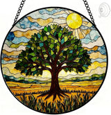 Stained Glass Window Hanging - 8″ Tree of Life Sun Catchers Indoor Window - Suncatcher for Door Home Garden Decor Glass Panel Window Art Ornament - Mothers Day Birthday Gifts for Women Men Mom Grandma