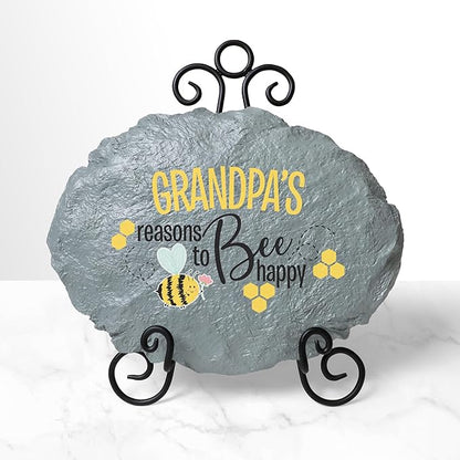 Let's Make Memories Personalized Reasons to Bee Happy Garden Stone - Garden Décor - Customized Garden Stone - Large Garden Stone - 10" Diameter