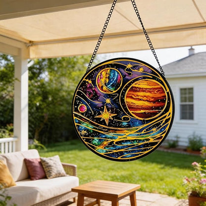 Stained Glass Sun Catcher,Planet Glass Window Hanging Garden Decor,Sun Catchers Indoor Window,Whimsical Decoration for Home Backyard Patio Lawn Porch with 6.3 INCH