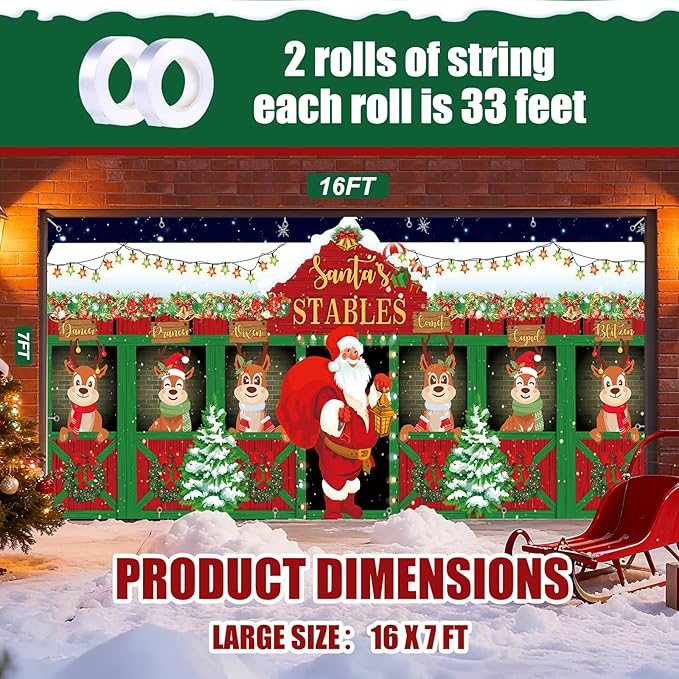 7x16ft Christmas Garage Door Cover Banner Large Hanging Backdrop Decorations Xmas Santa Garage Door Cover Decor for Home Outdoor Indoor Christmas Party Wall Yard (Reindeer)