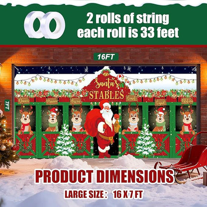 7x16ft Christmas Garage Door Cover Banner Large Hanging Backdrop Decorations Xmas Santa Garage Door Cover Decor for Home Outdoor Indoor Christmas Party Wall Yard (Reindeer)