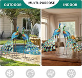 32" Oversized Peacock Decor Set of 2, Hand-Painted Metal Yard Art, Weatherproof Outdoor Garden Statues & Sculptures for Lawn, Flower Beds, Patio, Backyard or Indoor Kitchen & Home Decor