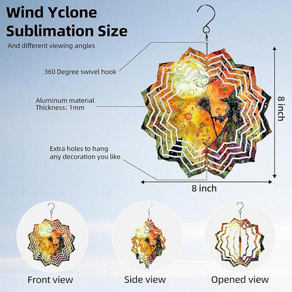 8 Inch Sublimation Wind Spinner, 3D Aluminum Metal Wind Spinner with Hook, Indoor Yard Garden Hanging Decoration, Weather Resistant Rotating Spiral Ornament, Witch and Black Cat