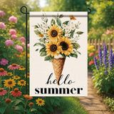 Hello Summer Garden Flag Sunflower Ice Cream Floral Outdoor Yard Porch Lawn Garden Decor for Rustic Farmhouse Cottage Patio Seasonal Summer Home Display
