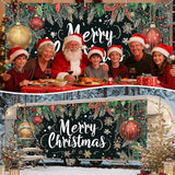 IVN Merry Christmas Happy New Year Garage Door Banner 13x6 ft Christmas Garage Door Cover Wnter Scene Background Indoor Outdoor Black Snowflake Tree Holly Ornaments Holiday Decorations for Home and Events Wall Backdrop Decor