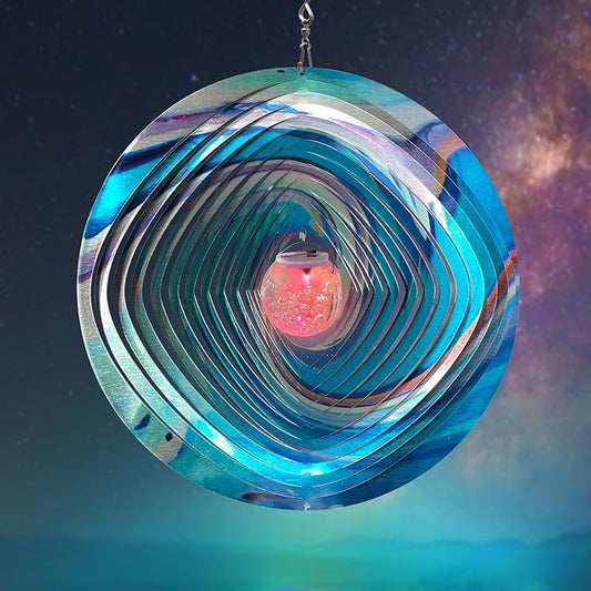 FONMY Mandala Wind Spinner w/Solar Ball 3D Stainless Steel Hanging Wind Spinners Worth Gift Christmas Decoration Indoor/Outdoor Garden Décor Kinetic Yard Art 12 Inches Multi Blue Wind Sculpture