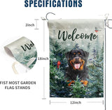 Welcome Winter Garden Flags Rottweiler Garden Flag Cardinal Birds on Snowy Pine Tree Flag Dog Yard Flags for Outside 12x18 Double Sided Christmas Decorative Lawn Flags