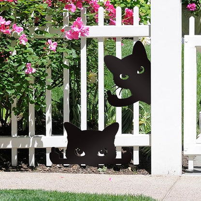Bnesi 2 Pcs Black Cat Garden Sculptures Metal Fence Decorations Outdoor Decorations for Cat Lovers Black Metal Yard Art Lawn Ornaments Home Decor for Garden Yard Lawn (Funny)