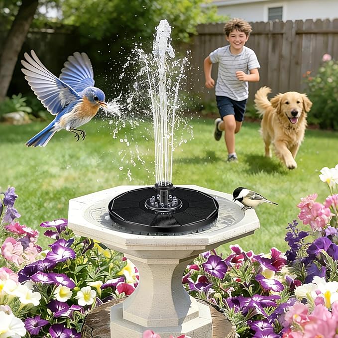 Jhua Solar Fountain for Bird Bath Pump with Led Lights Solar Powered Water Pump Kit with 8 Nozzles 200L/H Floating Water Fountain for Outdoor Garden Ponds Pool Fish Tank Aquarium