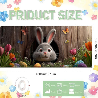 Easter Garage Door Banner Cover, Easter Bunny Colorful Eggs Spring Party Backdrop Decor, Garage Door Cover For Outdoor Yard Holiday Decoration (Cave Bunny)