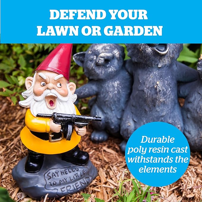 Angry Little Garden Gnome Statue, Outdoor Lawn & Yard Home Defender, Combat Figurine Sculpture Decorations, Funny Housewarming Gag Gift