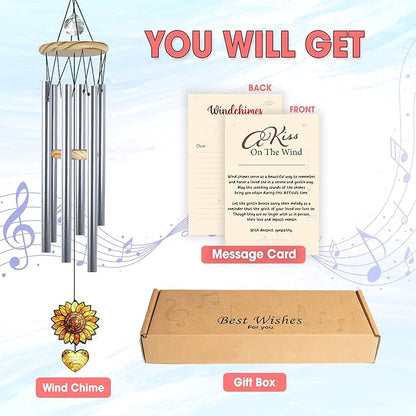 Personalized Memorial Sunflower Wind Chimes for Outside, Custom Crystal Memory Suncatcher Ornament, Sympathy Gift for Loss of Mother Father, in Loving Memory Windchimes, Mother's Day Garden Décor