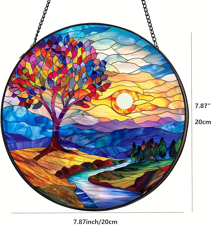 Suncatcher Stream Stained Glass Suncatchers Stained Glass Ornament for Home Decor Indoor Wall Art Gift for Mother Women Friends (Stream, M)