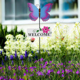 Garden Decor Metal Welcome Yard Stakes Spring Lawn Art Patio Decorative Plant Stake for Flower Pot Pathway Porch Backyard Indoor Outdoor Decoration (Butterfly)