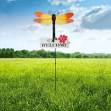 Garden Decor Metal Welcome Yard Stakes Spring Lawn Art Patio Decorative Plant Stake for Flower Pot Pathway Porch Backyard Indoor Outdoor Decoration (Dragonfly)