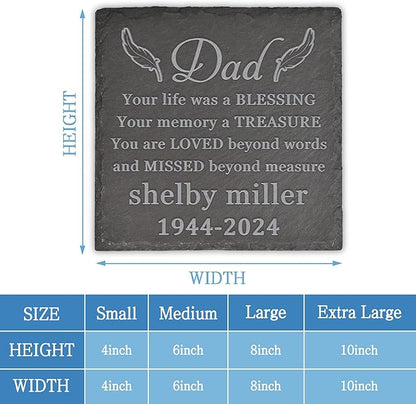 Memorial Garden Stone, Memorial Stone, Personalized Memorial Gifts, Sympathy Gifts for Loss of Loved One, Bereavement Gifts for Loss of Father Mother - Your Memory a Treasure - Square