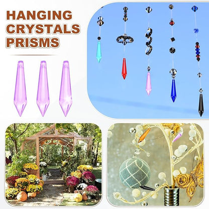 M METERXITY 10-Pack Crystal Icicle Prisms, 53mm/2.09 Inch Chandelier Pendant Maker Hanging Crystals Chandelier Prisms for Home/Windows/Garden/DIY Decoration[Purple]