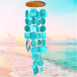 Bellaa Handmade Wind Chimes Outdoor, Musical, Garden Decorations, Beach, Ocean, Breeze, Gifts for Mom, Outside Windchimes, 63pcs, Capiz, Shells, Sea, Glass, Wood, Turquoise, 20744