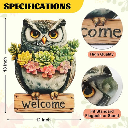 Owl Garden Flags 12x18 Inch Double Sided, Spring Summer Welcome Banner Small Yard Flags for Outside, Farmhouse Front Porch Home Outdoor Seasonal Decor Holiday All Seasons Decoration