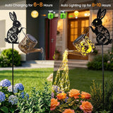 LOVERUIS Garden Statues Bunny with Solar Watering Can Lights, Cute Outdoor Bunny Figurines Garden Decor for Patio Yard Lawn Ornaments, Unique Gift for Women Mom Grandma