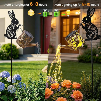 LOVERUIS Garden Statues Bunny with Solar Watering Can Lights, Cute Outdoor Bunny Figurines Garden Decor for Patio Yard Lawn Ornaments, Unique Gift for Women Mom Grandma