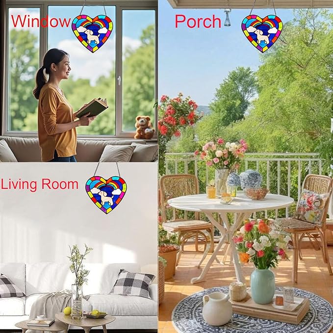 Stained Glass Window Hanging, Sun Catchers Glass Panel Window Suncatcher Panel for Mom,Wife,Grandmother,Women, Men, Garden Hanging for Christmas Mother's Day (Dog)