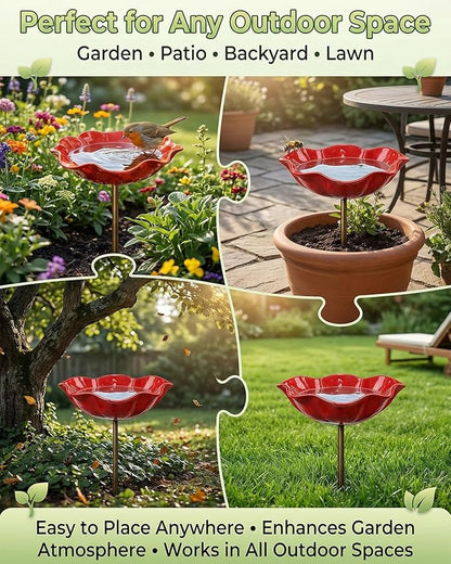 Handmade Metal Flower Garden Stakes Bird Bath Bee Watering Station for Garden Outside Pollinators Birdbaths Bowl for Decorative Outdoors Yard Art Hummingbird Fountain Butterfly Water Feeder Gift(3pcs)
