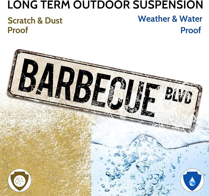 Barbecue Blvd Street Sign, Barbecue Sign Barbecue Decor Barbecue Lover Gift, Vintage Wall Decor for Home/Garden/Kitchen, Novelty Metal Signs 4"x16"
