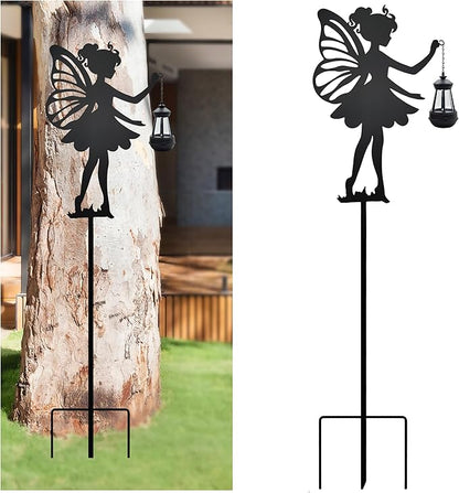Solar Garden Angel Stakes - Metal Angel Holding Solar Lantern Decorative Garden Animal Silhouette Stakes