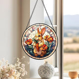 7.88'' Stained Glass Window Hanging, Colorful Rabbit Sun Catchers Glass Panel Flowers Bunny Suncatcher Decor with Hook Chain for Mother's Day Birthday for Women, Men, Wife, Aunt, and Mom