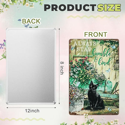 MorningRo 2 Pcs Funny Metal Tin Garden Sign 12'' x 8'' Gifts for Plant Lovers Women Grandma Mom Garden Decor Metal Tin Sign for Farmhouse Greenhouse Patio Yard Wall Decor Indoor Outdoor(Cute Cat)