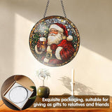 VAIIEYO Christmas Sun Catcher Stained Glass Window Hanging Ornament, Handmade Sun Catcher Santa Claus Decoration with Hooks for Window Garden Home, Christmas & Birthday Housewarming Gift (7.8 inch)