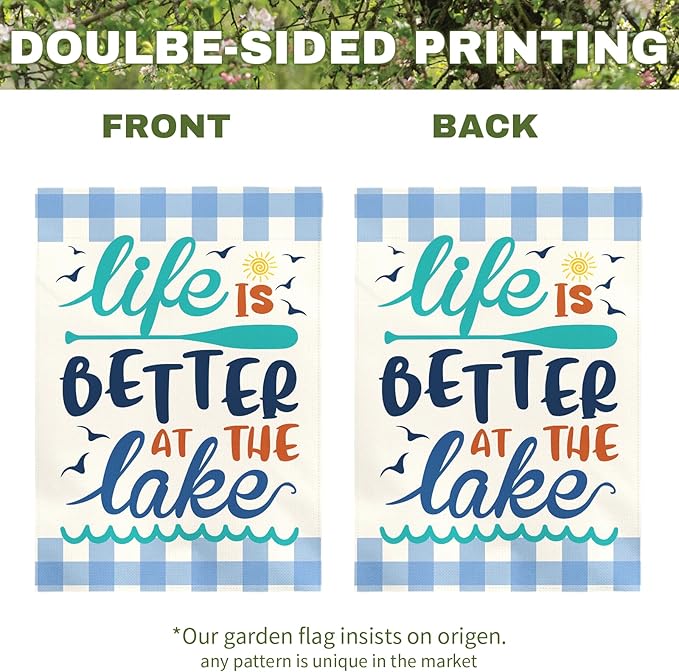 Life Is Better at the Lake Garden Flag Lake House Yard Flags Summer Coastal Cabin Dock Porch Patio Welcome House Banner Rustic Farmhouse Lakefront Home Outside Decoration 12x18 Inch