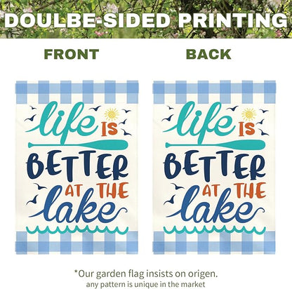Life Is Better at the Lake Garden Flag Lake House Yard Flags Summer Coastal Cabin Dock Porch Patio Welcome House Banner Rustic Farmhouse Lakefront Home Outside Decoration 12x18 Inch