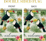 Welcome Toucan Garden Flag Tropical Bird Pineapple Palm Leaves Outdoor Yard Porch Lawn Garden Decor for Summer Island Patio Farmhouse Coastal Seasonal Home Display