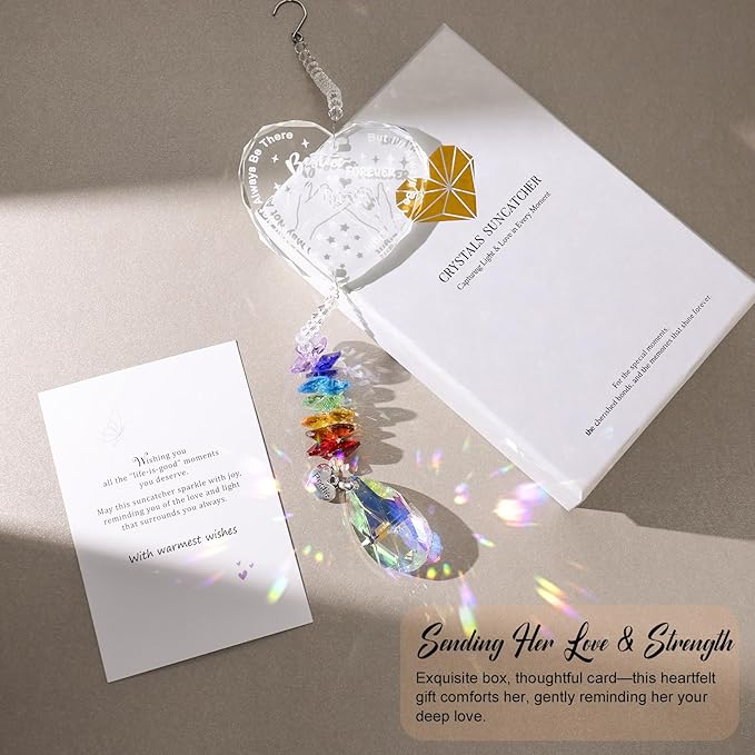 Friendship Gift Suncatcher, Best Friend Crystal Hanging Ornament for Rainbow Maker Bestie Gifts Hanging Crystal Heart Sun Catcher Ornament Gift for Hanging Decoration