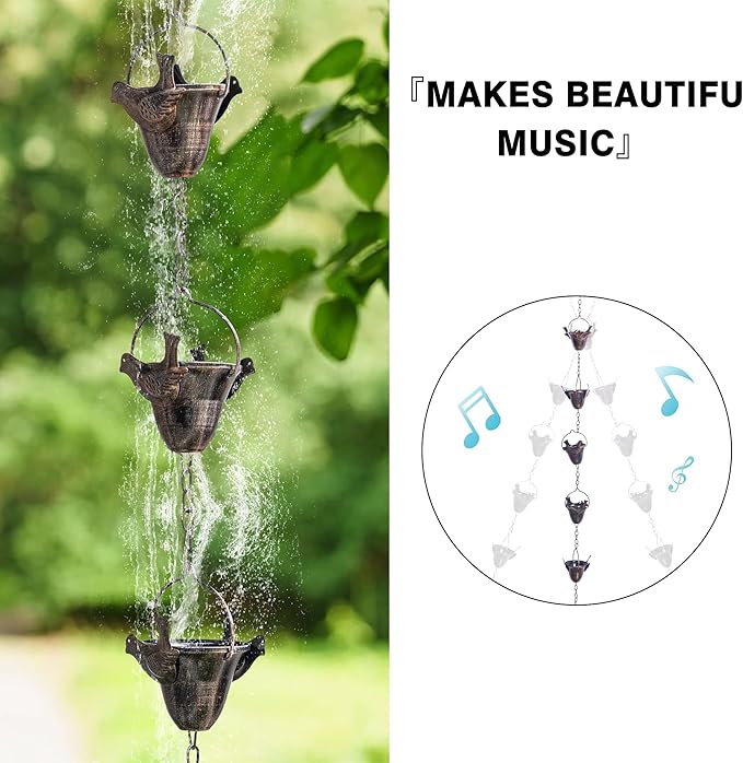 Topadorn 8.5FT Butterfly Rain Chain, Rain Chains for Gutters with 12 Cups, Adjustable Rain Catcher Chain with Bell for Eaves Drainage, Rain Collector for Enhanced Outside Yard Appeal