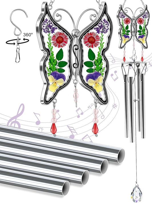 KY&BOSAM Big Butterfly Wind Chime with Crystal Sympathy Wind Spinner Memorial Wind Chime for Loss of Loved One Bereavement Sympathy Memorial Gift for Loss of Mother Father Home Garden Decor