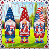 Umigy 3 Pcs 4th of July Yard Decor 32 x 10 Inch Outdoor Independence Day Gnome Yard Sign with Stakes Patriotic Red Blue White Lawn Garden Decoration United States 250th Anniversary Decor