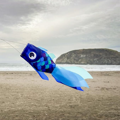 In the Breeze 5218 — 15-inch Cool Damsel Fish Windsock — Colorful Blue Fishsock Hanging Garden Décor with Detailed Printed Graphics