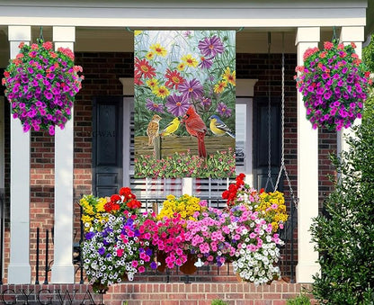 Cardinal Spring Summer House Flag Birds Floral Garden Flags 28x40 Double Sided, Large Burlap Yard Flags for Outside Seasonal Decoration