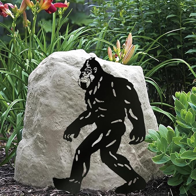 Bigfoot Peek Decorative Garden Stake Sasquatch Metal Silhouette Sign Standout Sculpture Decor Outdoor Yard Patio Lawn Big Foot Gifts 17x11.4 in