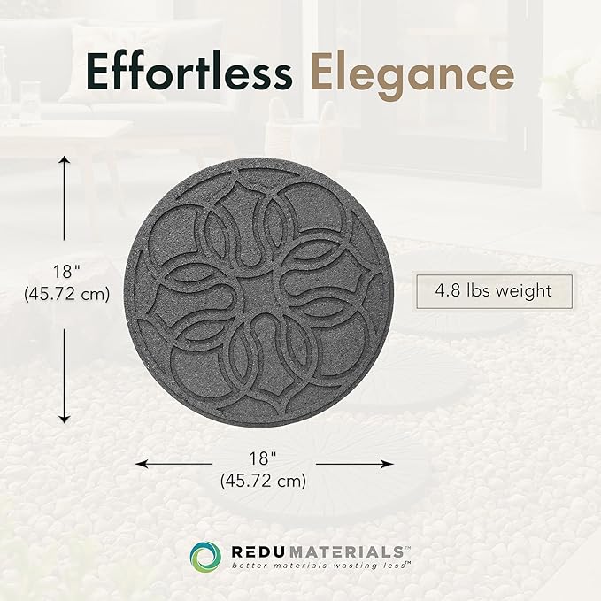 Garden Central TierraVerde 4-Pack 18”x18” Fake Pendant Rubber Stepping Stones, Round, Grey – Reversible Non-Slip Outdoor Faux Decorative Set for Landscaping – DIY Decor for Walkways & Yard Pathways
