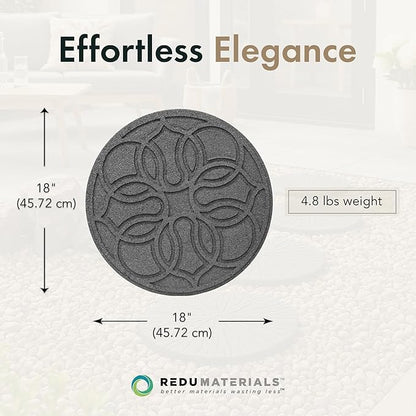 Garden Central TierraVerde 4-Pack 18”x18” Fake Pendant Rubber Stepping Stones, Round, Grey – Reversible Non-Slip Outdoor Faux Decorative Set for Landscaping – DIY Decor for Walkways & Yard Pathways